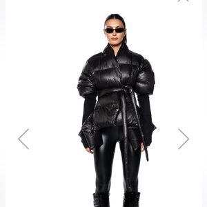 Black long puffer jacket with slits on the side!